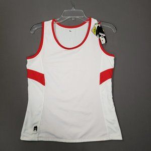 New! DÜC Sport 2-Timer Womens Reversible UV Protective Tennis Top Red/White Sz L